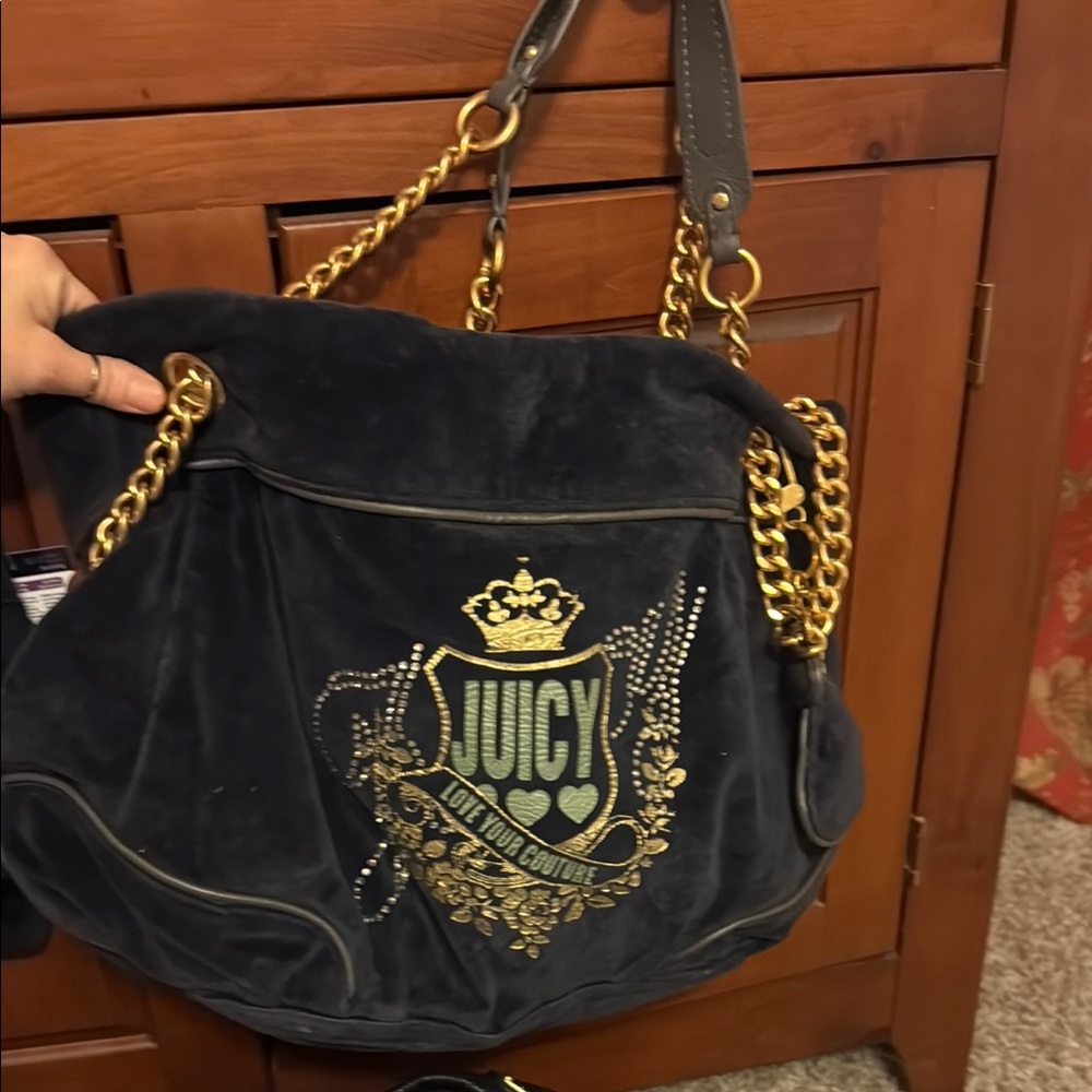 Juicy Couture Black and Gold Shoulder Bag with Chain Strap